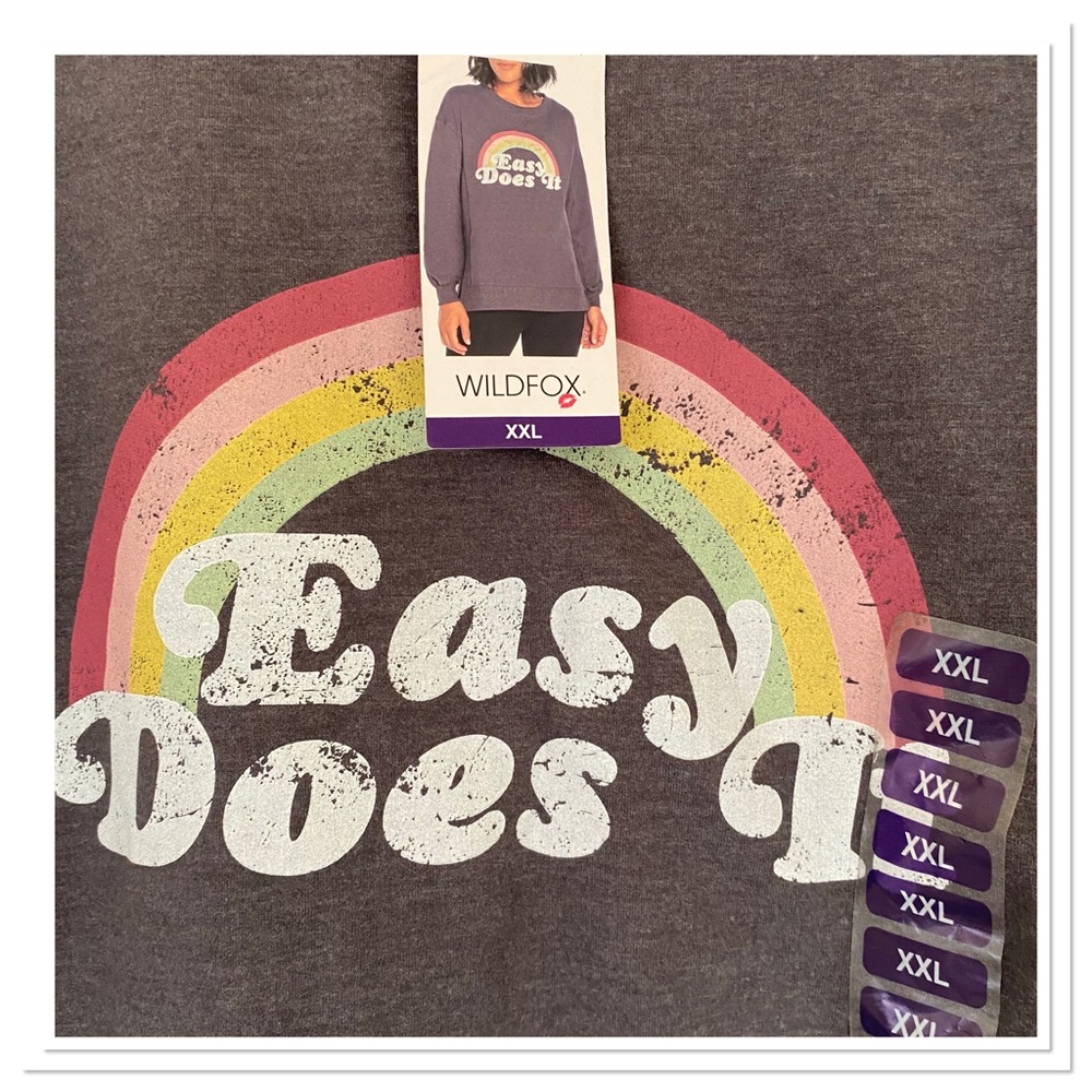 Wildfox Women’s Easy Does It Logo Distressed Graphic Sweatshirt Top Gray NWT - Picture 3 of 3